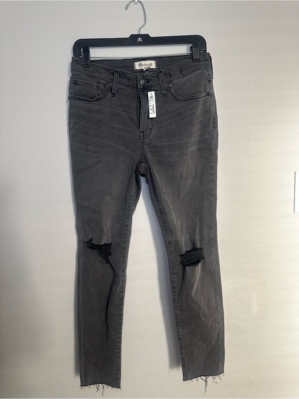 NWT Madewell 9" Mid-Rise Skinny Jeans In Black Sea Size 29P Ripped Knee